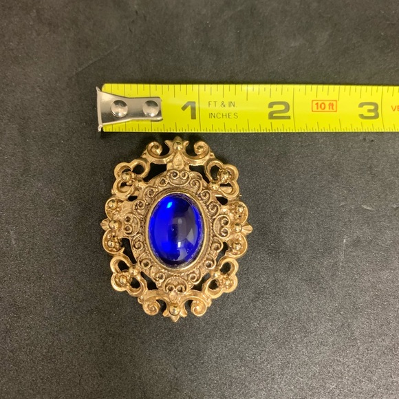 Gold and blue vintage oval-shaped brooch - Picture 5 of 6